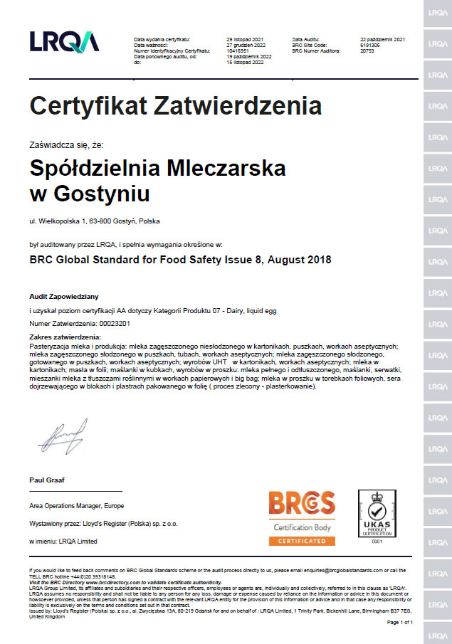 Certyfikat BRC PL