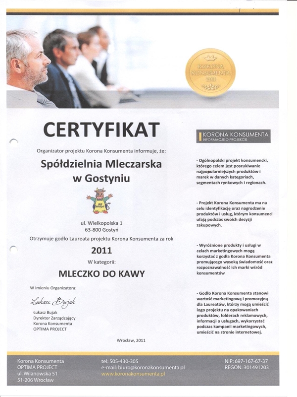 Certificate Korona Konsumenta 2011