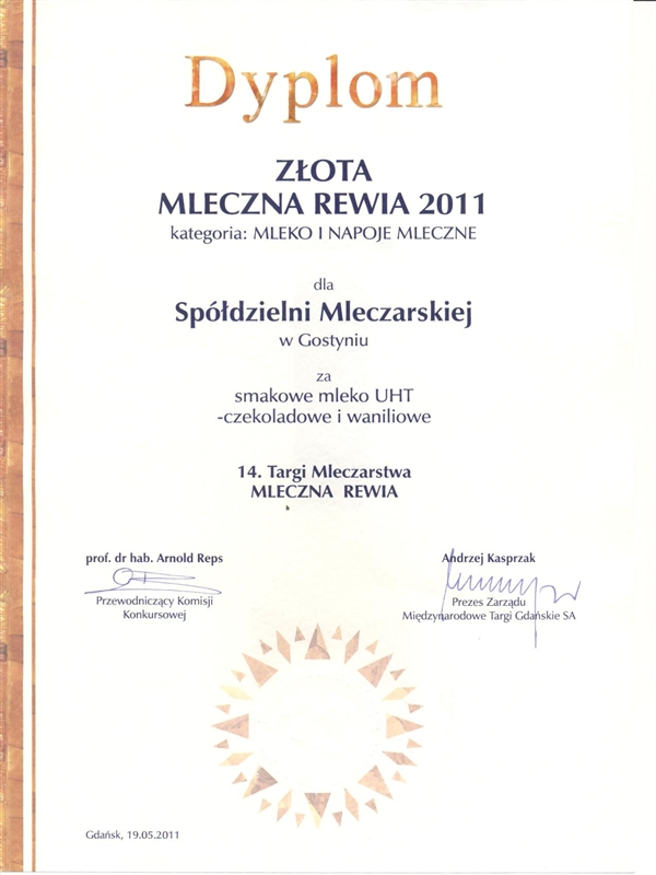 Nagroda Złota Mleczna Rewia Mleko Czekolada i wanilia 2011