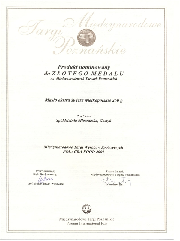 Nagroda Polagra food Medal Masło ekstra 2009