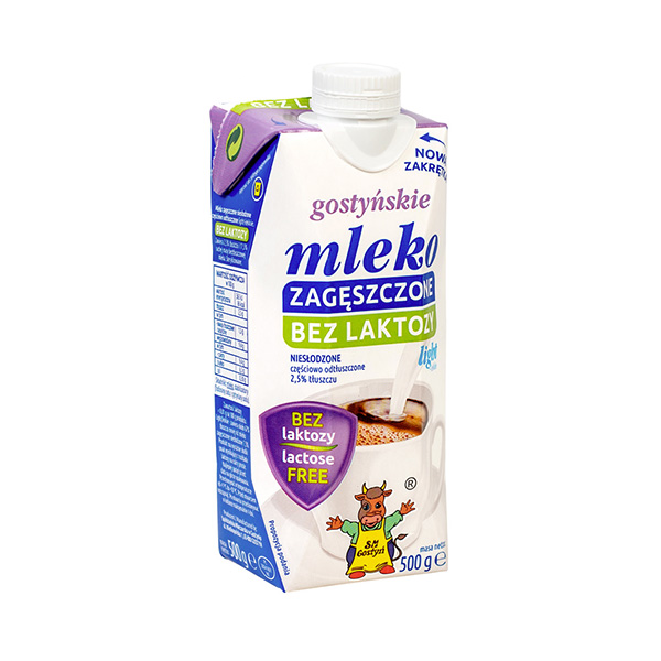 Mleko zagęszczone niesłodzone gostyńskie light bez laktozy <br> 2,5% tłuszczu 500g