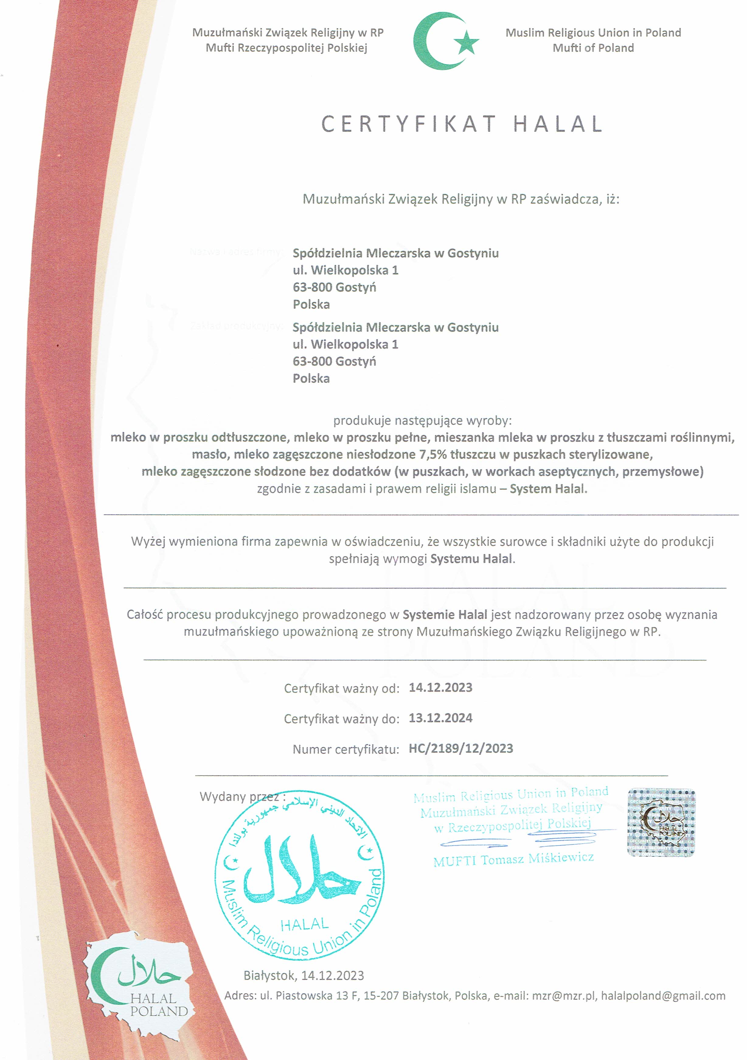 Certyfikat HALAL _ ważny do 13.12.2024 PL