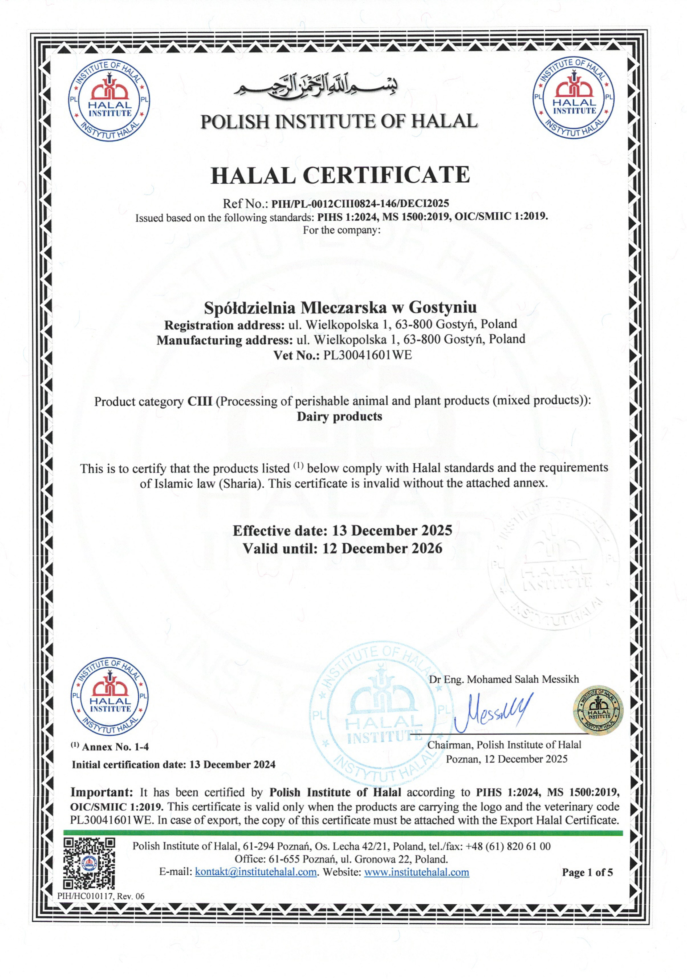 Certificate Halal valid to 12.12.2026
