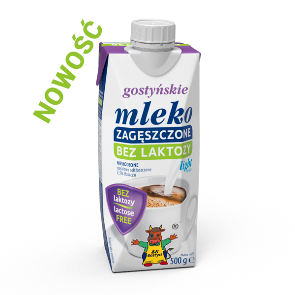 Mleko zagęszczone niesłodzone gostyńskie light bez laktozy <br> 2,5% tłuszczu 500g